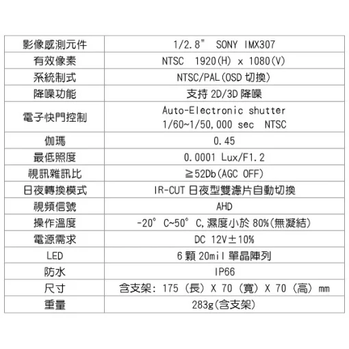 星光級 紅外線 雙用 防剪線 SONY晶片 AHD 1080P 星光機 防水攝影機 監視器 鏡頭 攝像頭 含稅：圖片 7