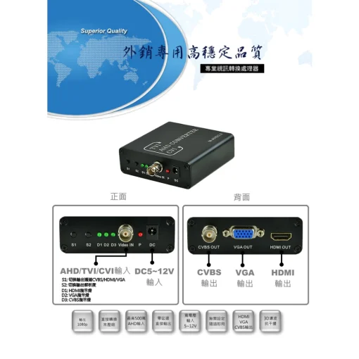 AHD TVI CVI 轉 HDMI VGA CVBS 800萬 8MP 5MP 500萬 監視器 AHD 轉換器：圖片 2