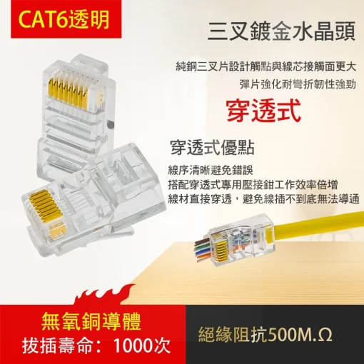 台灣現貨 水晶頭 網路線  網路頭 三叉 鍍金 CAT5E CAT5 RJ45 CAT6 透明 非穿透式 穿透式：圖片 8