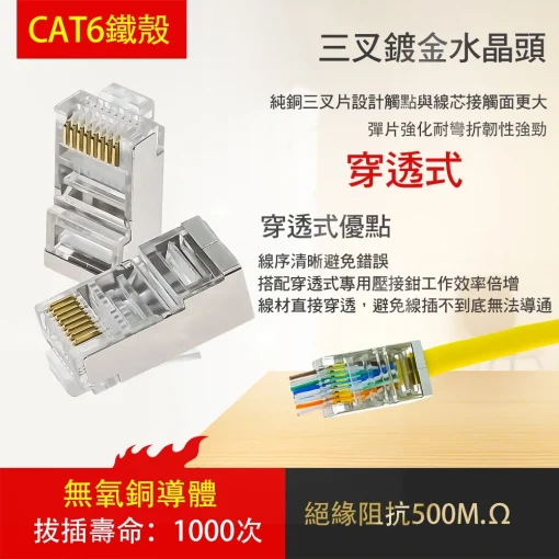 台灣現貨 水晶頭 網路線  網路頭 三叉 鍍金 CAT5E CAT5 RJ45 CAT6 透明 非穿透式 穿透式：圖片 6