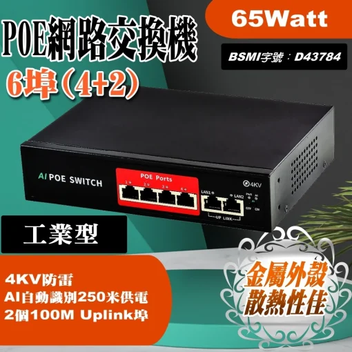 4埠 6埠 8埠 10埠 4路 8路 PoE 網路 交換機 Switch 工業型 乙太網路 交換器 120W 250米：圖片 6