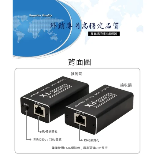 60米 HDMI 轉網路線 LOOP 1進2出 延伸器 延長器 USB KVM 鍵盤 滑鼠 可單邊供應2端電源 1分2：圖片 3