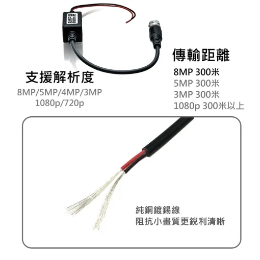 絞線傳輸器 8MP 裸線型 監視器絞線 傳輸器 絞線傳 F頭 雙絞線傳輸器 800萬 監視器 監控 攝影機：圖片 2