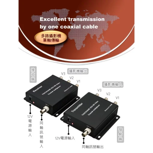 監視器 AHD 4MP 3MP 1080p 單軸傳輸器 2路 3路 3合1同軸傳輸 攝影機 同軸 擴充器 集中器：圖片 5