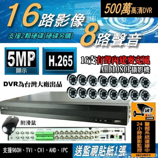 支援雙硬碟 16路 DVR 台灣大廠 監視器 5MP H.265 AHD 監控主機 1080p 套餐 另售 4路 8路