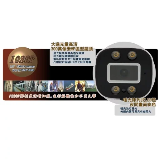有聲 暖光 日夜全彩 1080P AHD TVI CVI 紅外線 LED 夜視 防水 攝影機  監控 監視器 鏡頭：圖片 2