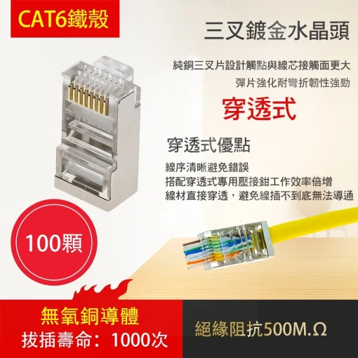 台灣現貨 100個 水晶頭 網路線  網路頭 三叉 鍍金 CAT5 RJ45 CAT6 透明 非穿透式 穿透式：圖片 6