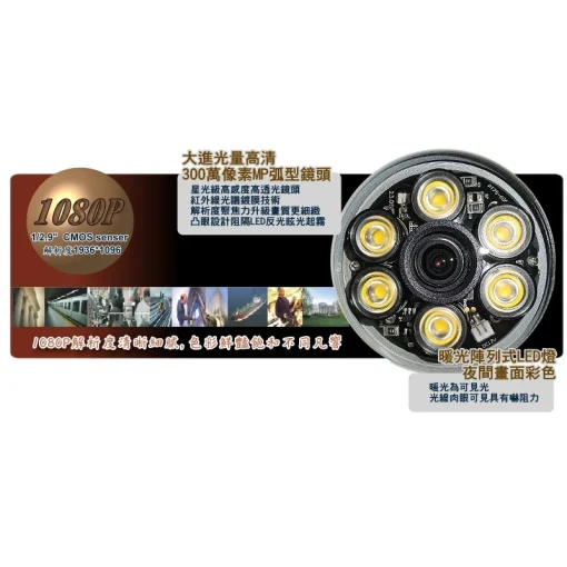 暖光 日夜全彩 有聲 1080P AHD TVI CVI 紅外線 LED 夜視 防水 攝影機  監控 監視器 鏡頭 台灣出品：圖片 4