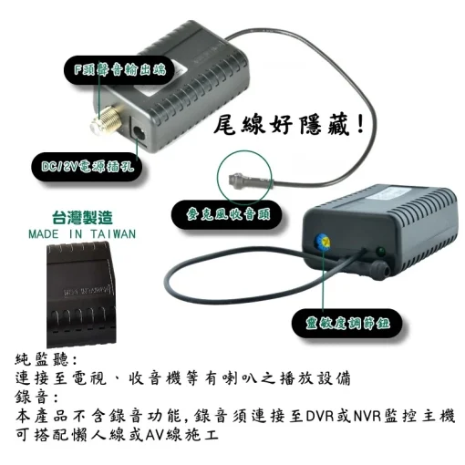 台灣製造 麥克風 集音器 監控系統 監聽器 麥克風 可調靈敏度 尾線可隱藏 抗雜訊值高 含稅 開發票：圖片 2